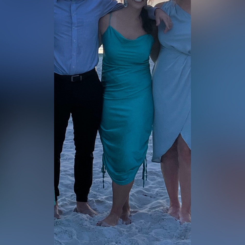 MARBLE Satin Midi Teal Dress